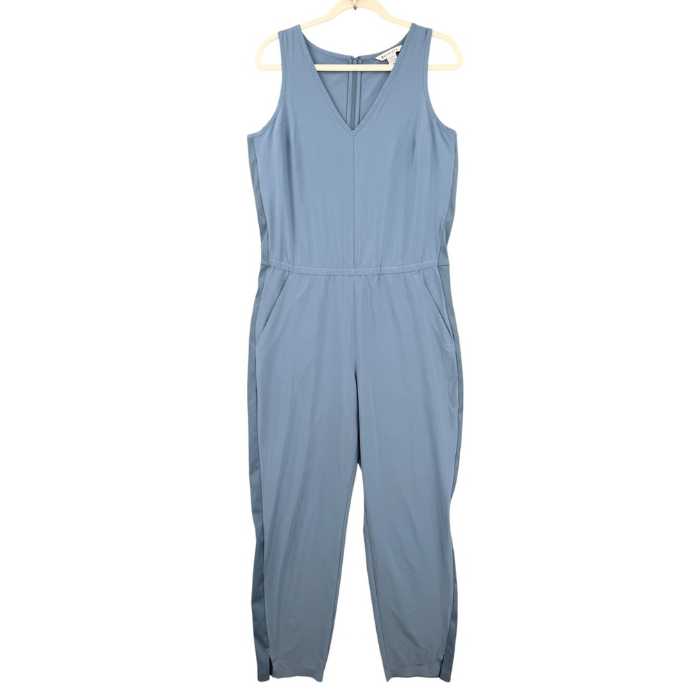 Athleta Brooklyn Jumpsuit Womens 10 Blue V-Neck Sleeveless Athleisure Pockets